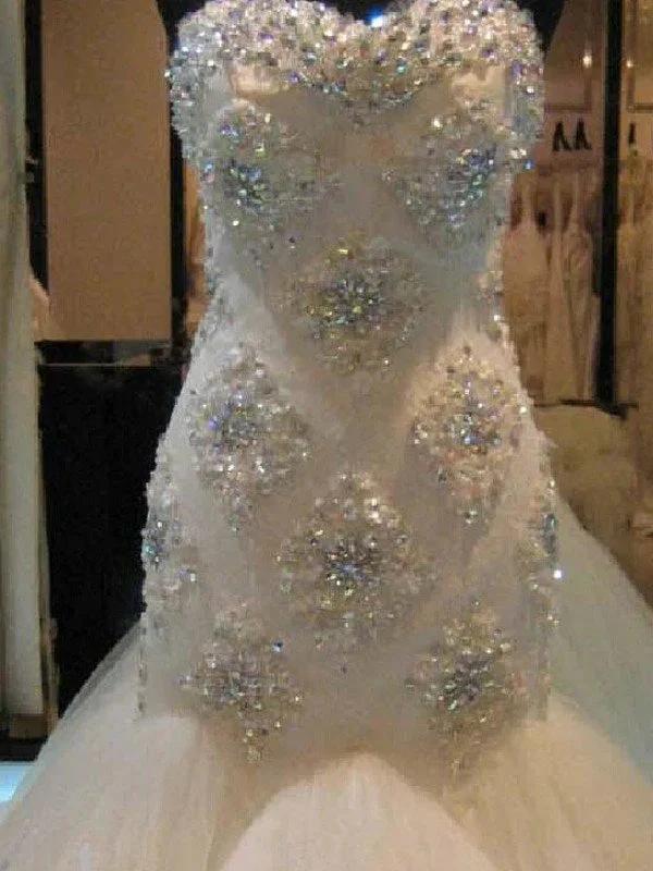 Mermaid Beading Sleeveless Tulle Sweetheart Wedding Dress by misshow.com