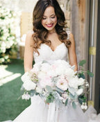 Mermaid Boat Neck Court Train Ivory Tulle Wedding Dress WD156 by pgmdress