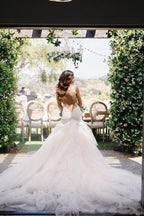 Mermaid Boat Neck Court Train Ivory Tulle Wedding Dress WD156 by pgmdress