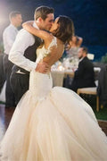Mermaid Boat Neck Court Train Ivory Tulle Wedding Dress WD156 by pgmdress