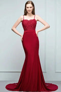 Mermaid Charmeuse Lace Spaghetti-Straps Sweetheart Sleeveless Floor-Length Bridesmaid Dresses with Beads by misshow.com