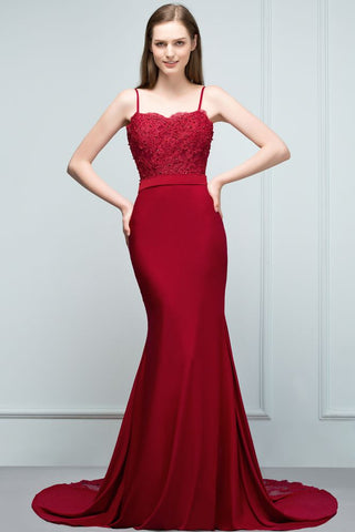 Vestidos de dama de honor de sirena con encaje charmeuse, tirantes finos, escote corazón, sin mangas, largo hasta el suelo, con cuentas