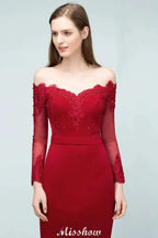Mermaid Charmeuse Off-the-Shoulder V-Neck Floor-Length Bridesmaid Dress with Appliques by misshow.com
