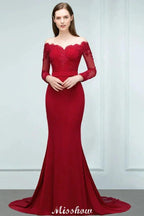 Mermaid Charmeuse Off-the-Shoulder V-Neck Floor-Length Bridesmaid Dress with Appliques by misshow.com