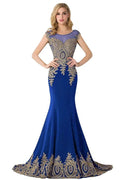 Mermaid Court Train Chiffon Evening Dress with Appliques by misshow.com