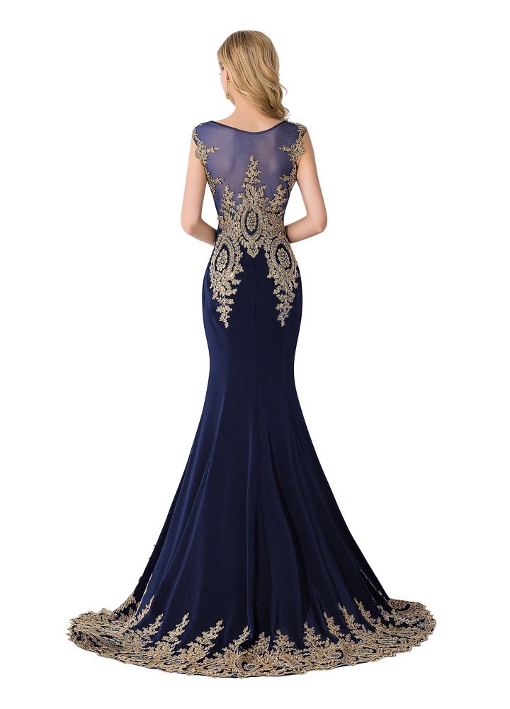 Mermaid Court Train Chiffon Evening Dress with Appliques
