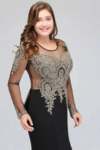 Mermaid Crew Floor Length Plus size Long Sleeves Evening Dresses with Appliques by misshow.com