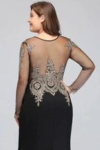 Mermaid Crew Floor Length Plus size Long Sleeves Evening Dresses with Appliques by misshow.com