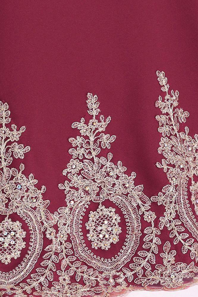 Mermaid Crew Floor Length Sleeveless Appliques Burgundy Evening Dresses by misshow.com