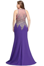 Mermaid Crew Floor Length Sleeveless Plus size Evening Dresses with Appliques by misshow.com