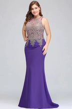 Mermaid Crew Floor Length Sleeveless Plus size Evening Dresses with Appliques by misshow.com