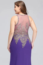 Mermaid Crew Floor Length Sleeveless Plus size Evening Dresses with Appliques by misshow.com