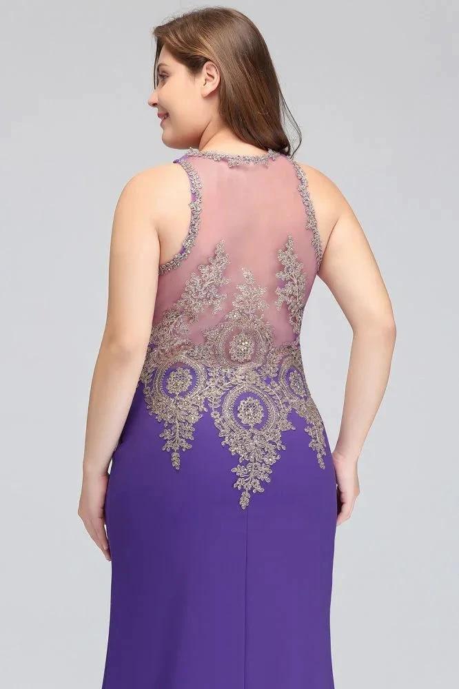 Mermaid Crew Floor Length Sleeveless Plus size Evening Dresses with Appliques by misshow.com