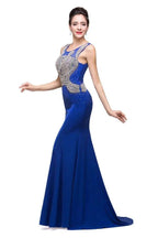 Mermaid Crew Sweep-length Blue Formal Dresses With Applique by misshow.com