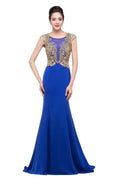 Mermaid Crew Sweep-length Blue Formal Dresses With Applique by misshow.com