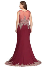 Mermaid Crew Sweep Train Sleeveless Appliques Burgundy Evening Dresses by misshow.com