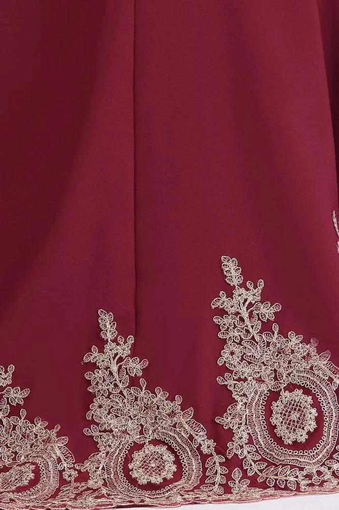 Mermaid Crew Sweep Train Sleeveless Appliques Burgundy Evening Dresses by misshow.com