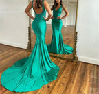 Molly |Mermaid Deep V-Neck Beaded Satin Long Prom Dress by KissProm