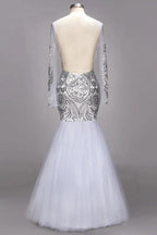 Mermaid Floor Length Long Sleeves Sequined Patterns Plus Size Tulle Prom Dresses by misshow.com
