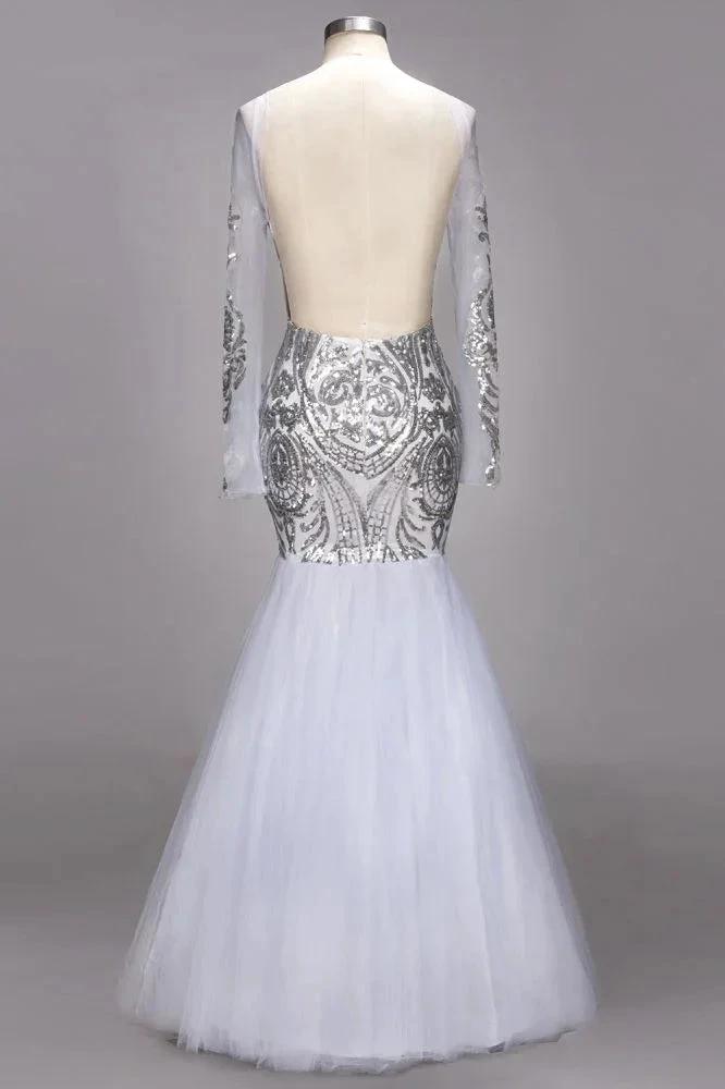 Mermaid Floor Length Long Sleeves Sequined Patterns Plus Size Tulle Prom Dresses by misshow.com