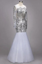 Mermaid Floor Length Long Sleeves Sequined Patterns Plus Size Tulle Prom Dresses by misshow.com