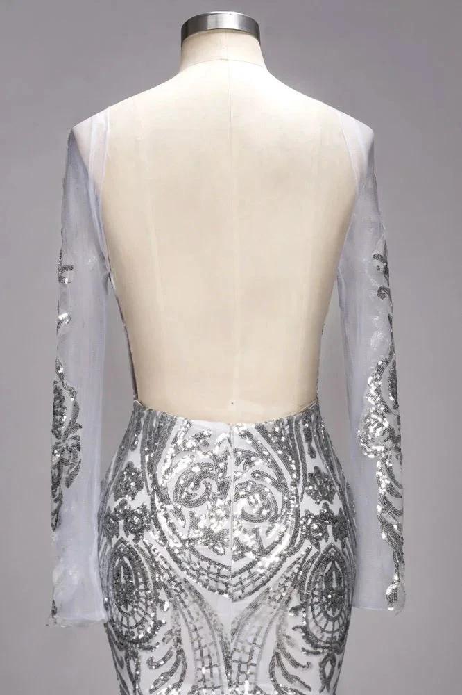 Mermaid Floor Length Long Sleeves Sequined Patterns Plus Size Tulle Prom Dresses by misshow.com