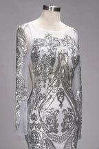 Mermaid Floor Length Long Sleeves Sequined Patterns Plus Size Tulle Prom Dresses by misshow.com
