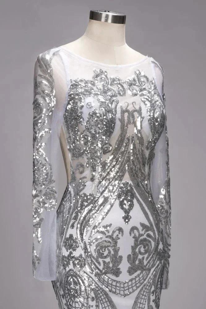 Mermaid Floor Length Long Sleeves Sequined Patterns Plus Size Tulle Prom Dresses by misshow.com