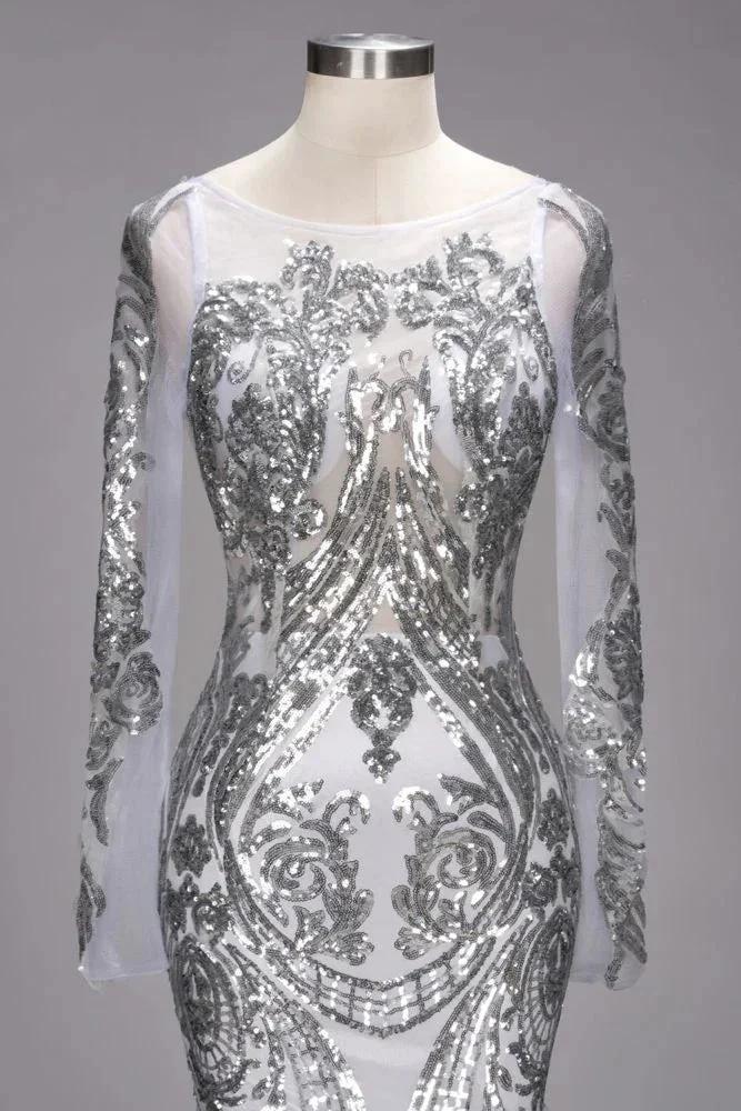 Mermaid Floor Length Long Sleeves Sequined Patterns Plus Size Tulle Prom Dresses by misshow.com
