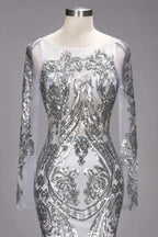 Mermaid Floor Length Long Sleeves Sequined Patterns Plus Size Tulle Prom Dresses by misshow.com