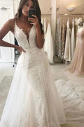 Mermaid Garden Bridal Gown Wedding Dress V-Neck Straps Detachable Train by misshow.com