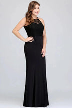 Mermaid Halter Floor Length Plus size Black Evening Dresses with Lace by misshow.com