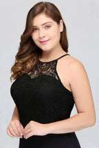 Mermaid Halter Floor Length Plus size Black Evening Dresses with Lace by misshow.com