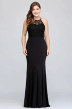Mermaid Halter Floor Length Plus size Black Evening Dresses with Lace by misshow.com