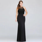 Mermaid Halter Floor Length Plus size Black Evening Dresses with Lace by misshow.com