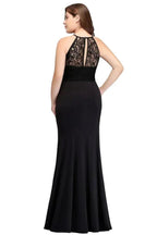Mermaid Halter Floor Length Plus size Black Evening Dresses with Lace by misshow.com