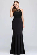 Mermaid Halter Floor Length Plus size Black Evening Dresses with Lace by misshow.com