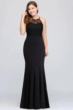 Mermaid Halter Floor Length Plus size Black Evening Dresses with Lace by misshow.com