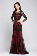 Mermaid Jewel Neck Long Tulle Red Sexy Evening Dresses with Beading by misshow.com