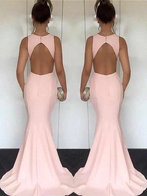 Mermaid Jewel Sleeveless With Ruched Silk like Satin Prom Dresses by misshow.com