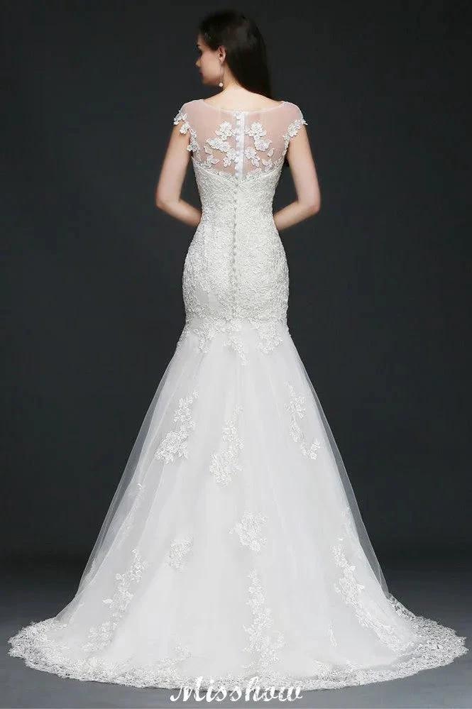 Mermaid Jewel Tulle Lace Wedding Dress by misshow.com