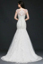 Mermaid Jewel Tulle Lace Wedding Dress by misshow.com