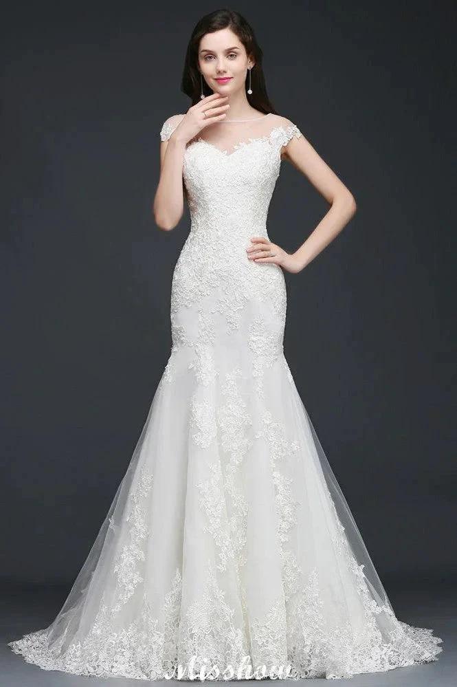 Mermaid Jewel Tulle Lace Wedding Dress by misshow.com