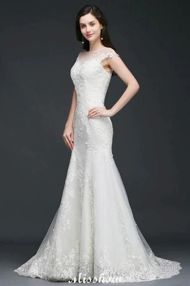 Mermaid Jewel Tulle Lace Wedding Dress by misshow.com