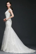 Mermaid Jewel Tulle Lace Wedding Dress by misshow.com
