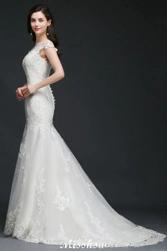Mermaid Jewel Tulle Lace Wedding Dress by misshow.com