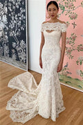 Mermaid Lace Off-the-Shoulder Formal Dresses Backless Bridal Wears by misshow.com