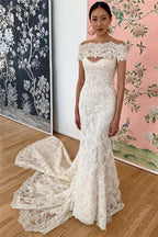 Mermaid Lace Off-the-Shoulder Formal Dresses Backless Bridal Wears by misshow.com