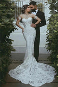 Mermaid Lace Wedding Dress Beautiful Sweetheart Bridal Wears leeve Decorations by misshow.com