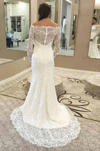 Mermaid Off-the-Shoulder Lace Wedding Dress with Long Sleeves WD248 by pgmdress